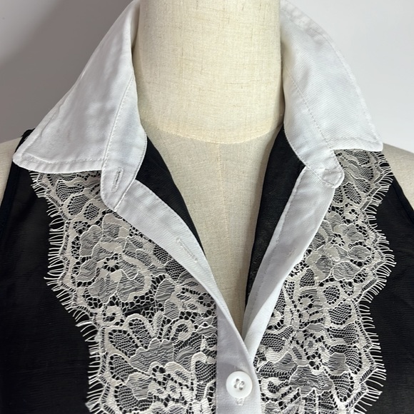 Valley girl black white laced sheer top - Picture 3 of 6